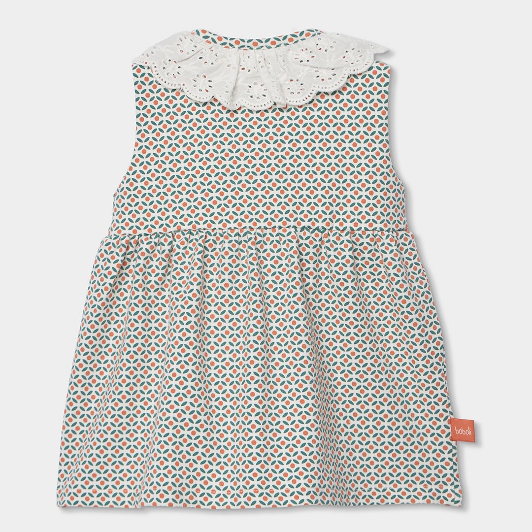 Turquoise and Orange Print Dress with eyelet collar 2