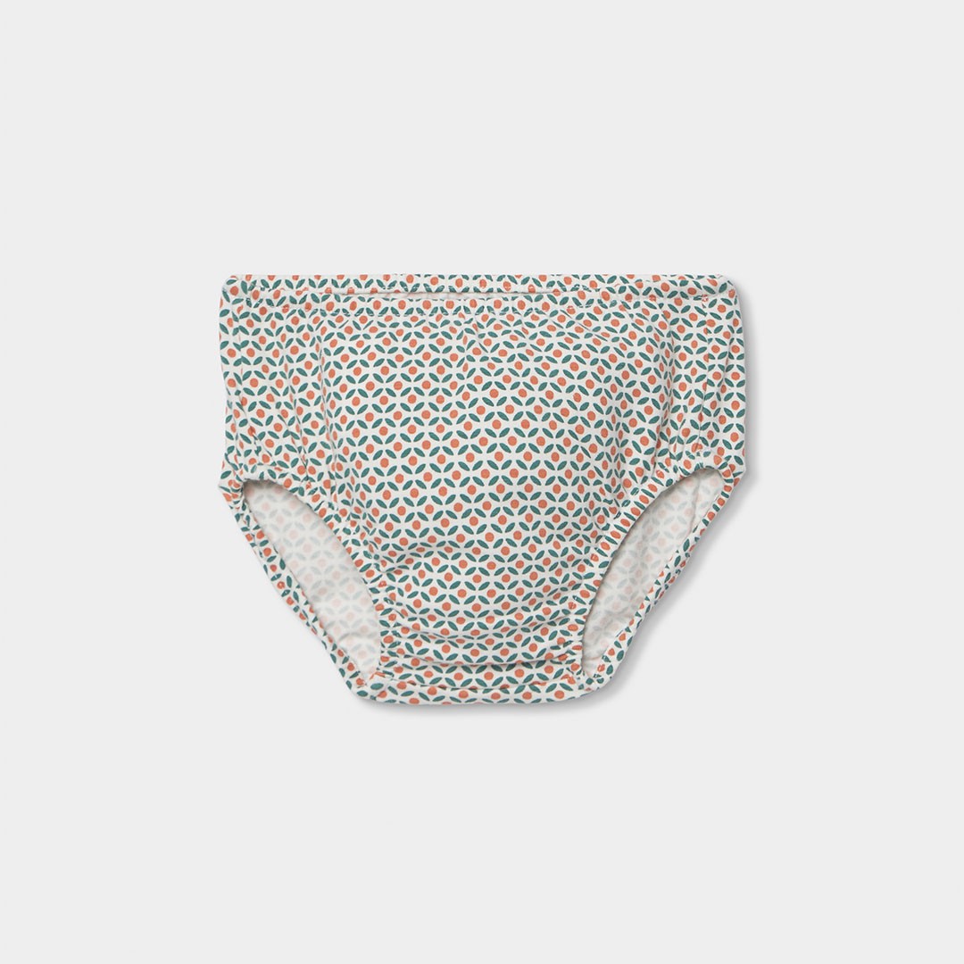 Turquoise and Orange Print Dress with eyelet collar 3