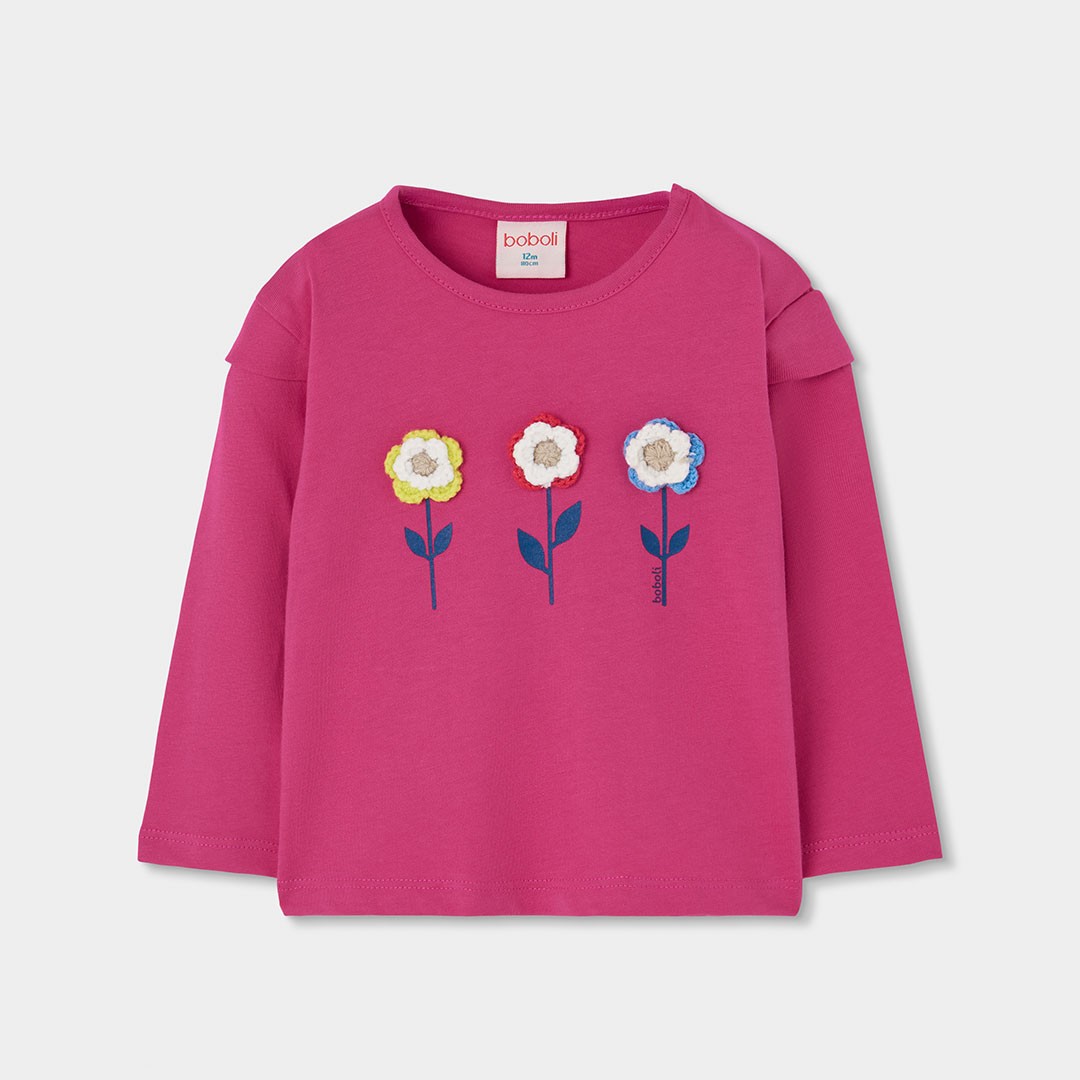 Hot Pink crocheted flower shirt
