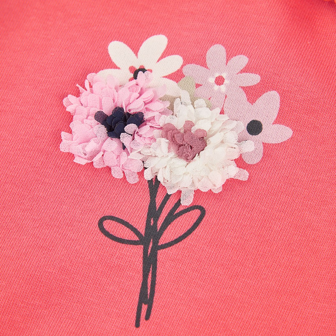 Floral bouquet orange fleece shirt with collar 3