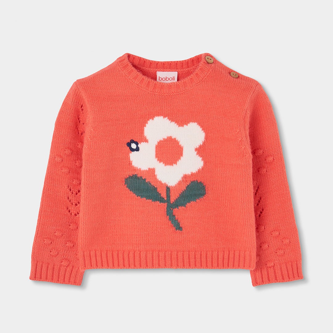 White Flower Orange Sweater