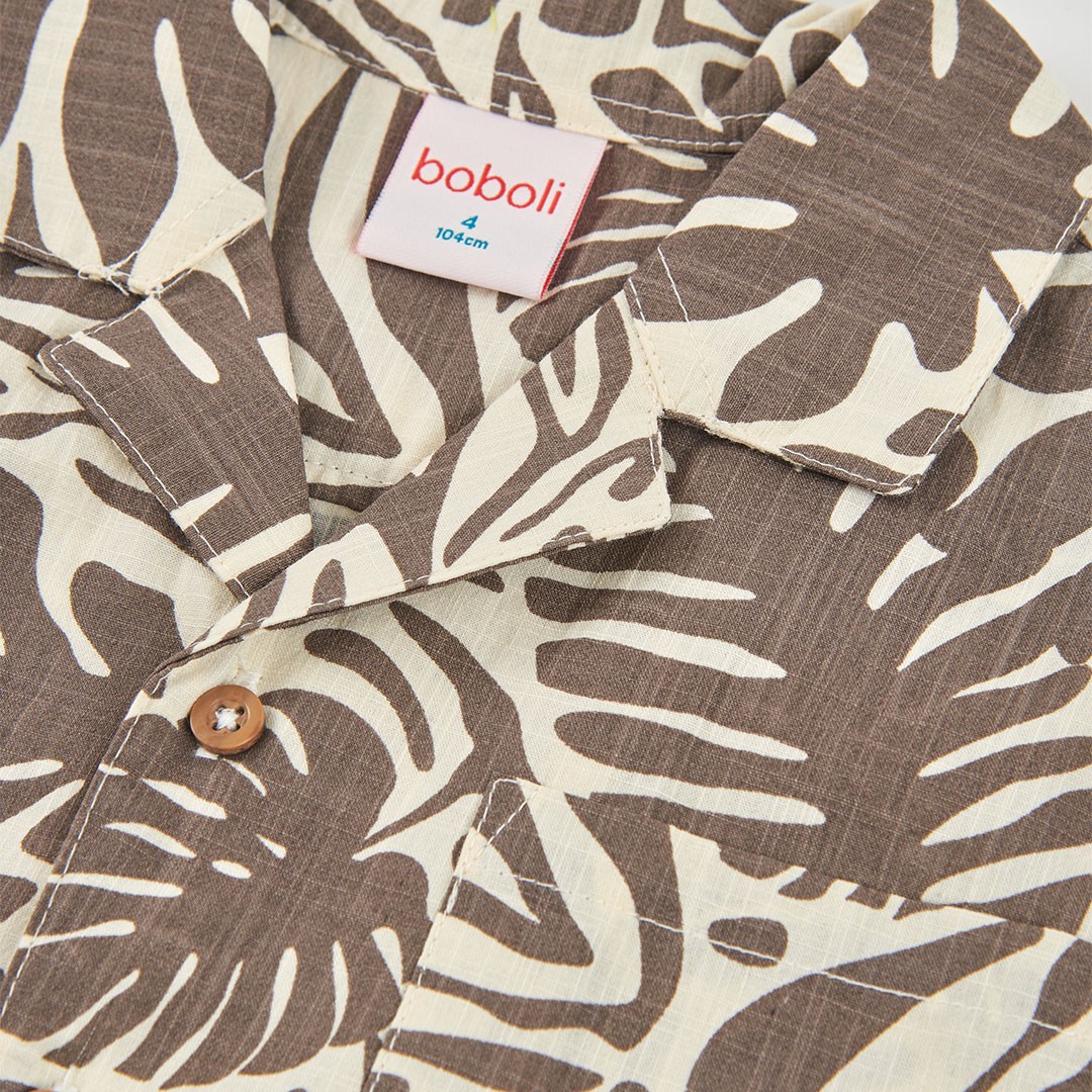 Cocoa brown tropical print cotton shirt 3