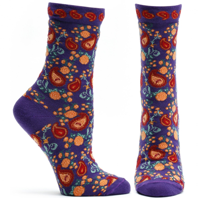 Violet flourishing paisley socks (women's) 1