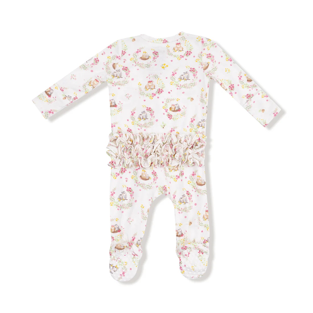 Floral Owl Families - 2 Way Ruffle Zipper Bamboo Footie 2