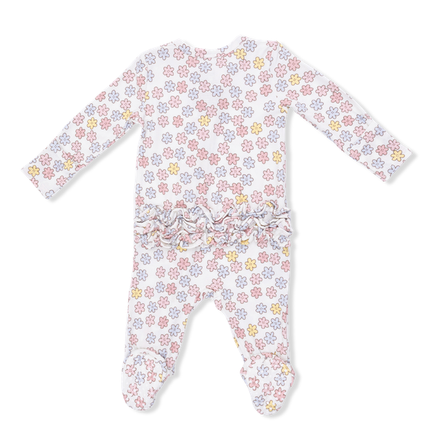 Sarah Floral Bamboo Zipper Ruffle Back Footie 2