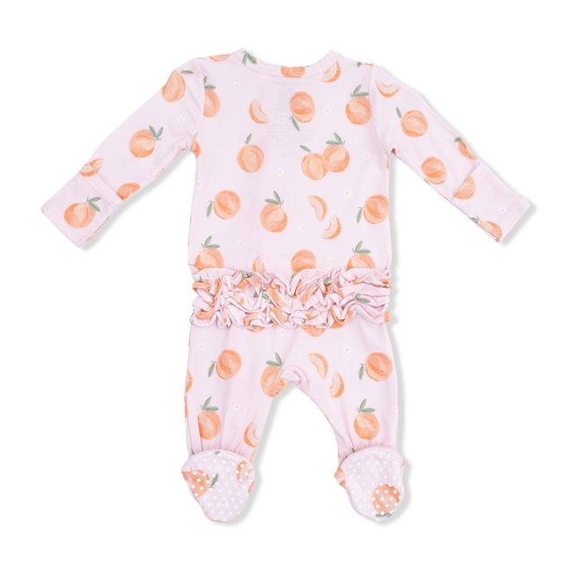 Sweet Peach Bamboo Zipper Ruffle Back Footie 2