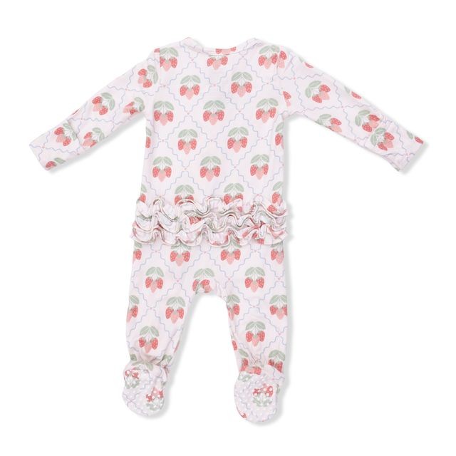 Sweet Strawberries Bamboo Ruffle Back Zipper Footie 2