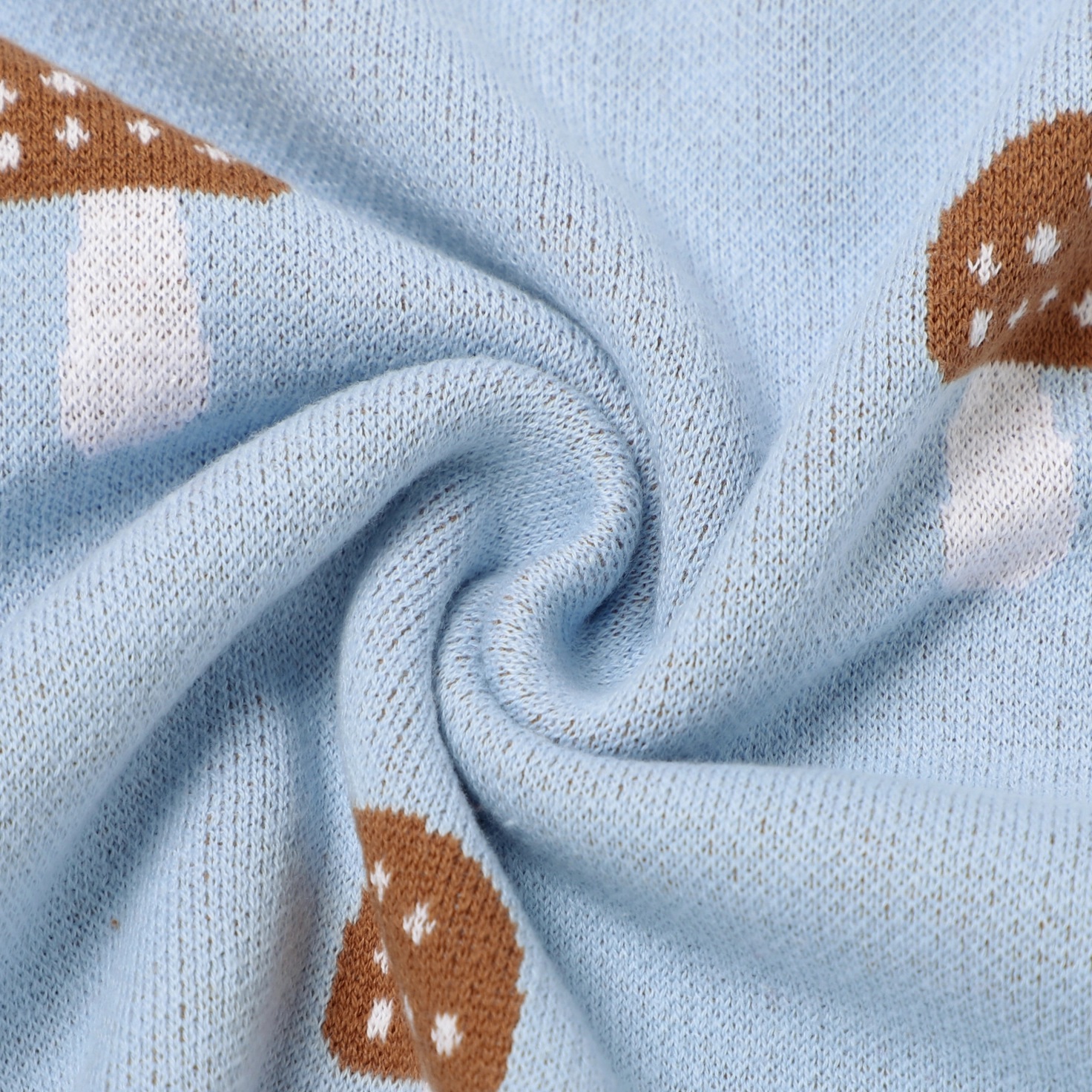 Luxury Knit Mushroom Baby Blanket in Blue 3