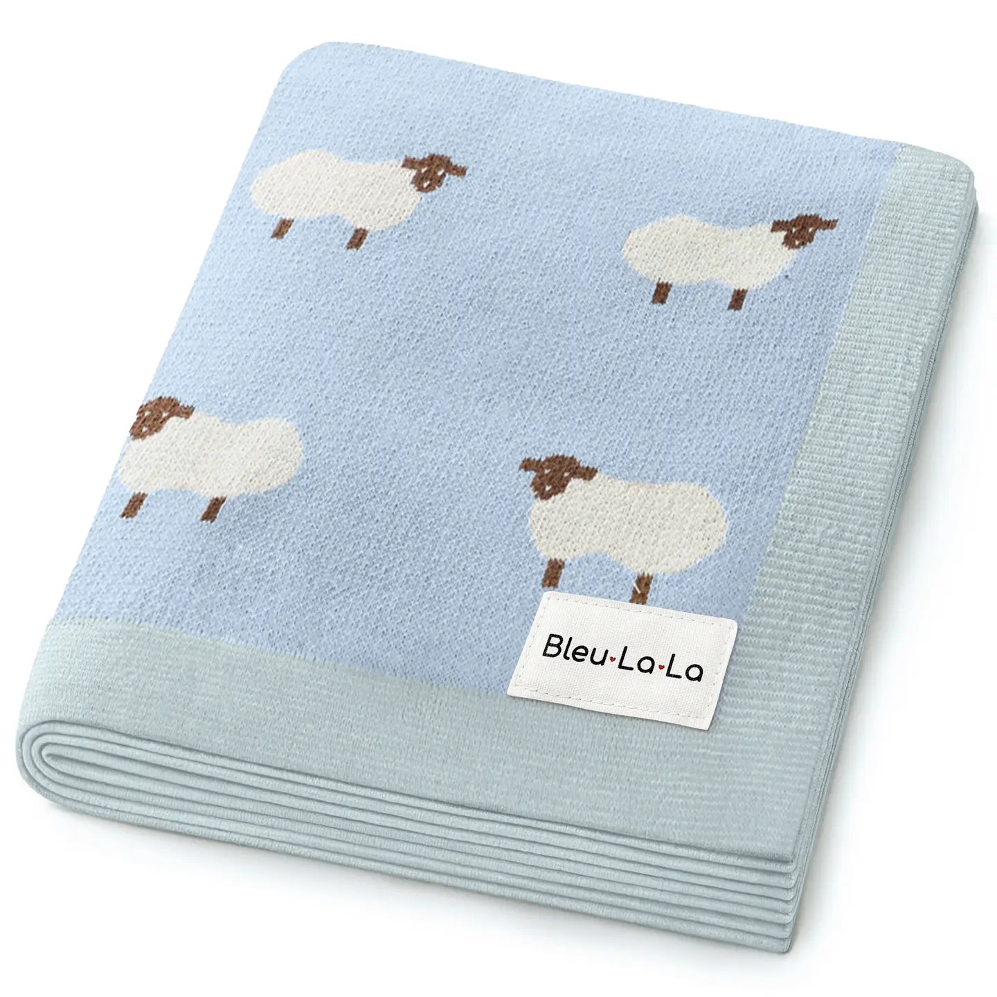 Luxury Knit Sheep Baby Blanket in Blue 2