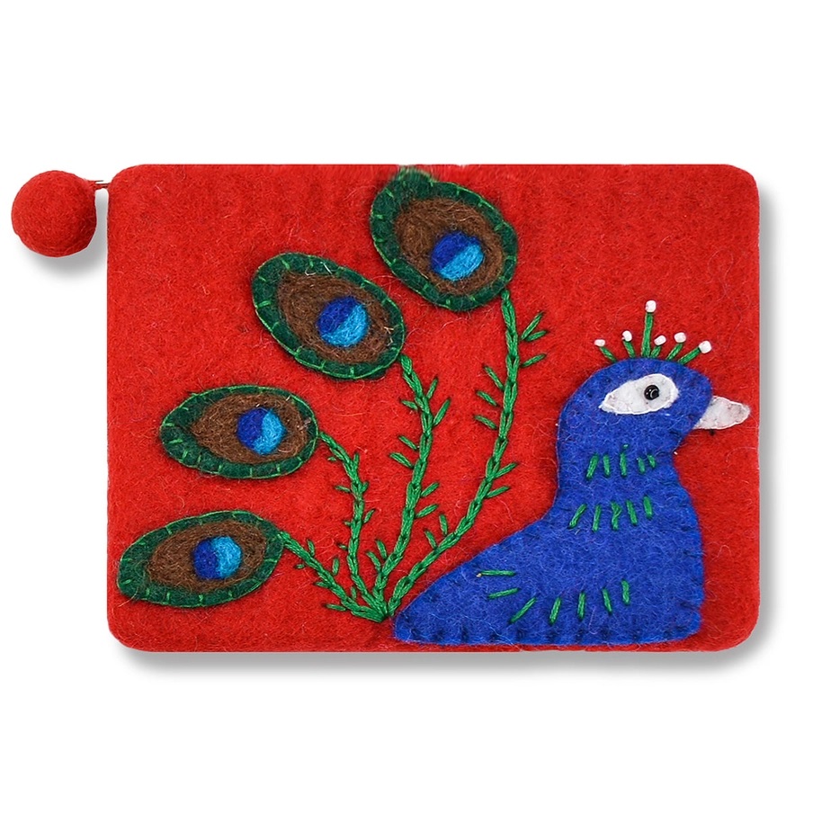 Red Peacock Felted Coin Purse 1