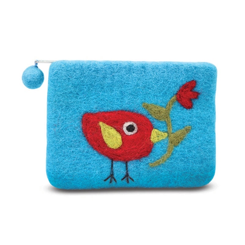 Turquoise Bird Felted Coin Purse 1