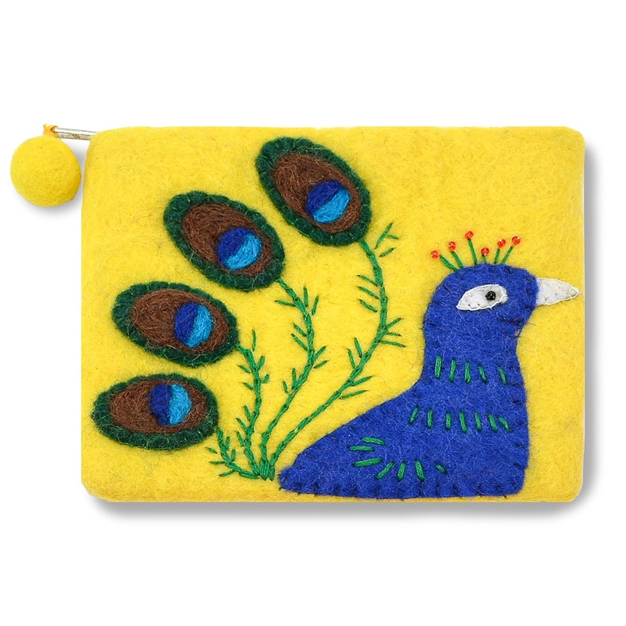 Yellow Peacock Felted Coin Purse 1