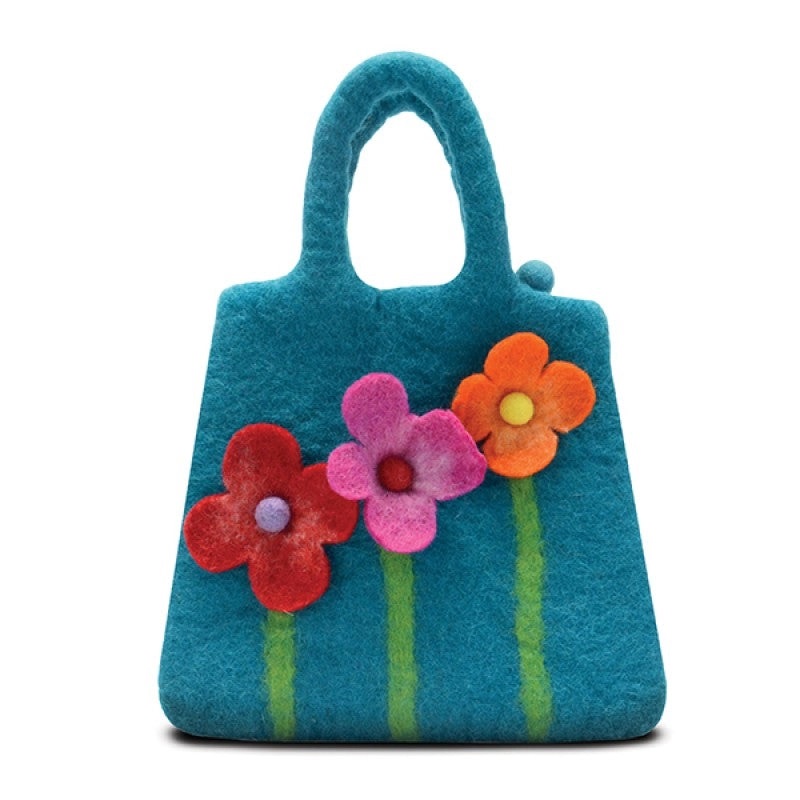 Turquoise 3 Flower Felted Purse 1