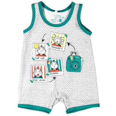 Orange and teal baby pictures romper 1
