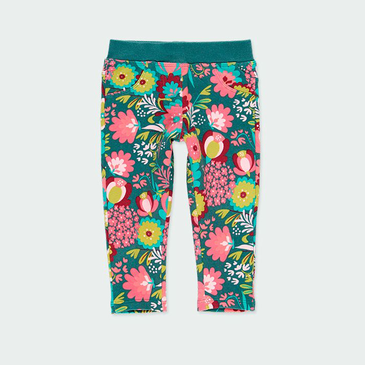 Green floral stretch fleece pants 1
