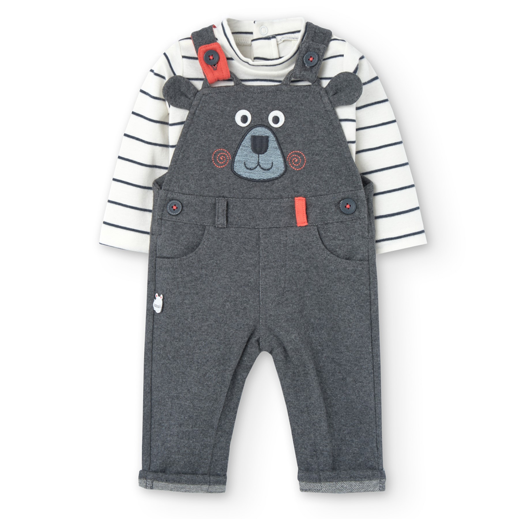 Striped bodysuit and Bear overalls set 1