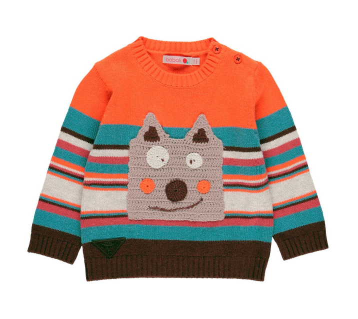 Dog applique striped sweater 1