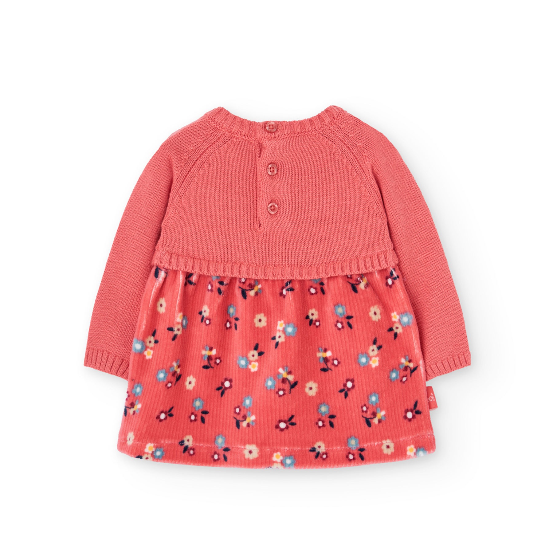 Orange Floral Knit and Velour Corduroy Dress 2