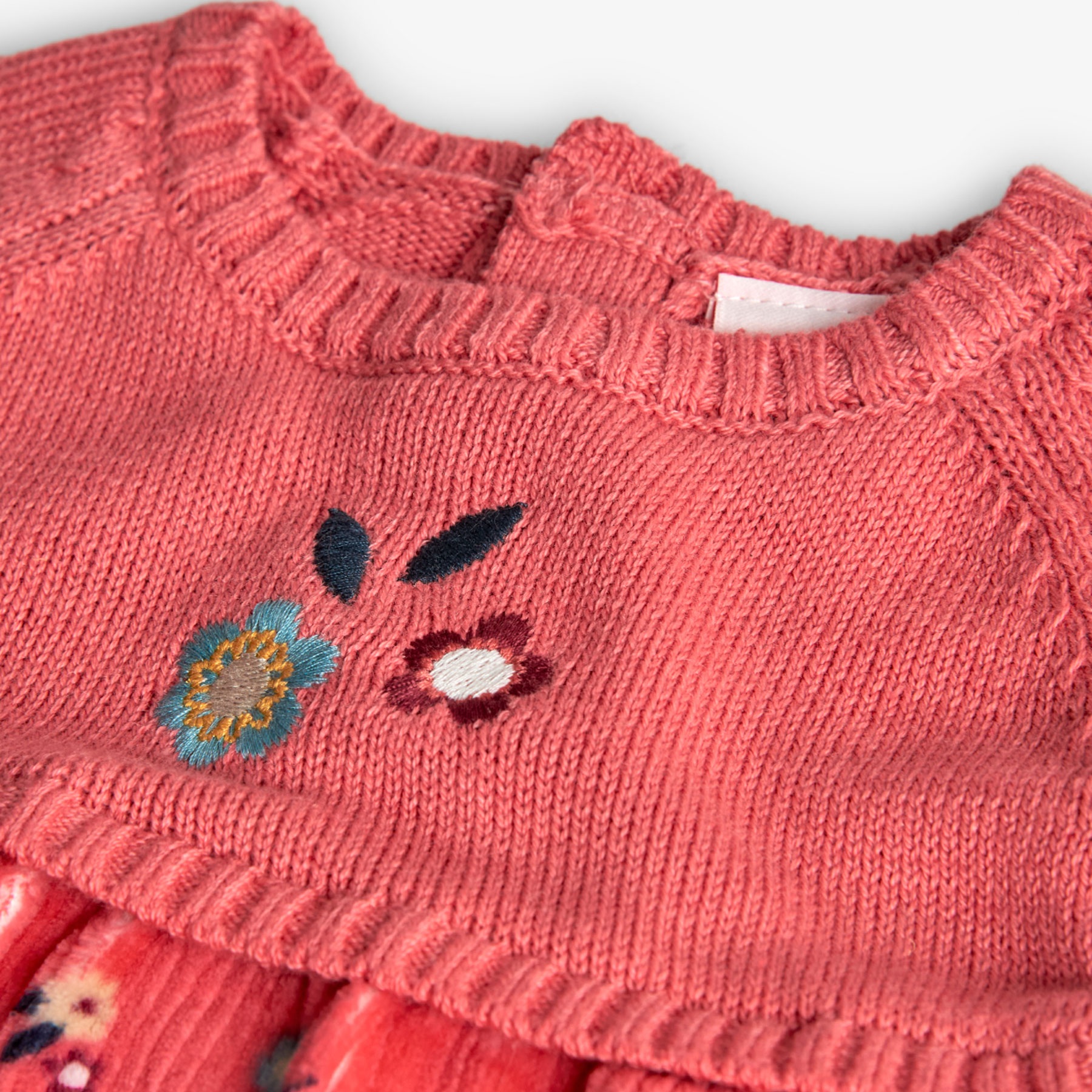 Orange Floral Knit and Velour Corduroy Dress 3