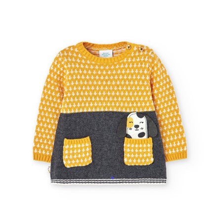 Yellow and Grey Puppy Sweater Dress 1
