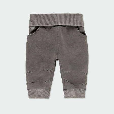 Grey fleece baby pants with knee details 1