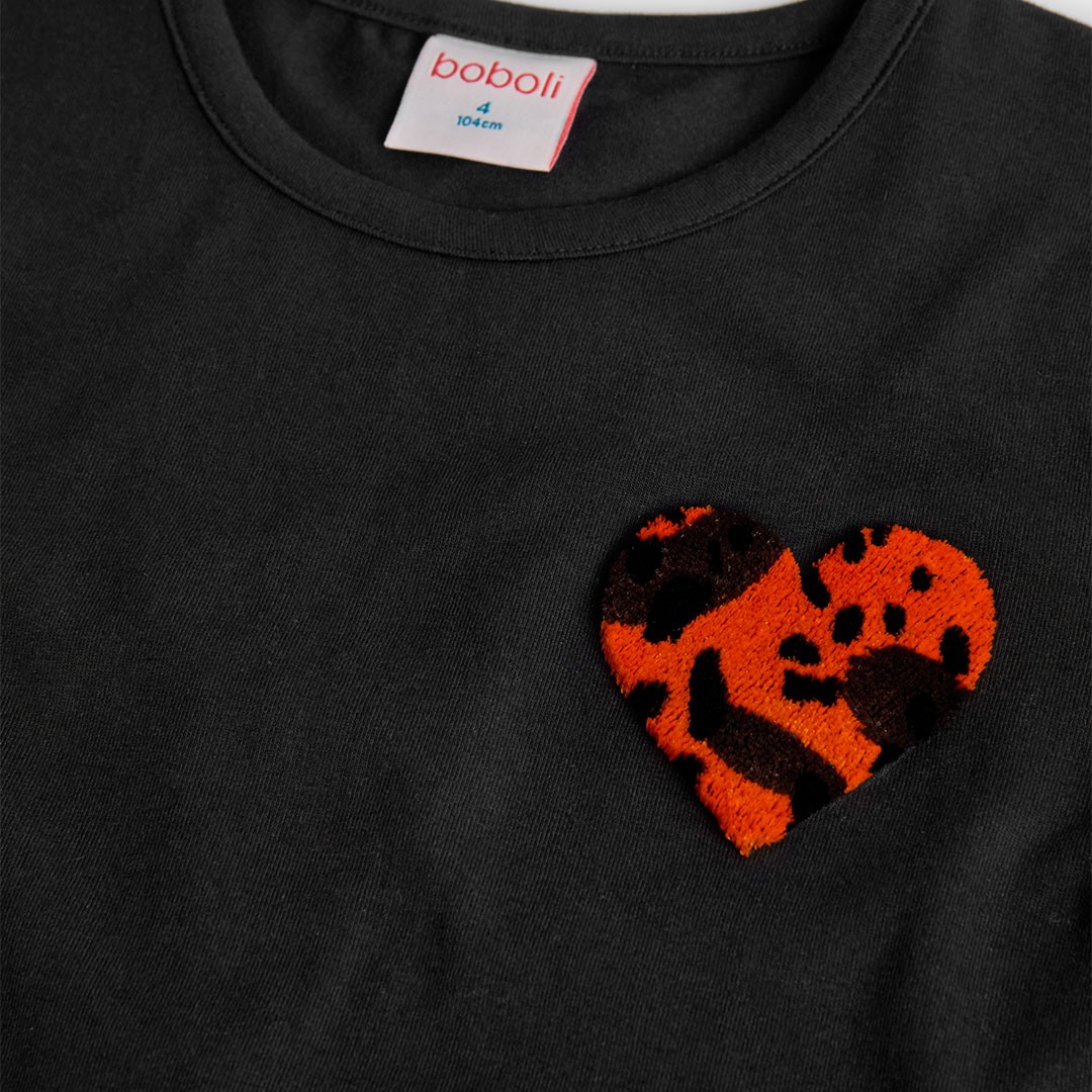 Black Shirt with Heart Applique and print leggings set 2