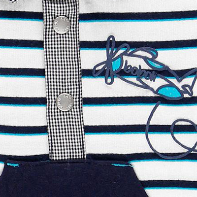 Striped polo baby romper with plane accent 2
