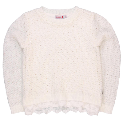 White sweater with lace hem and gold sequins 1