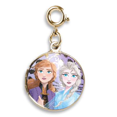 Gold Elsa and Anna locket charm 1