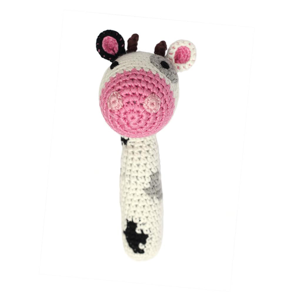 Cow hand crocheted stick rattle 1