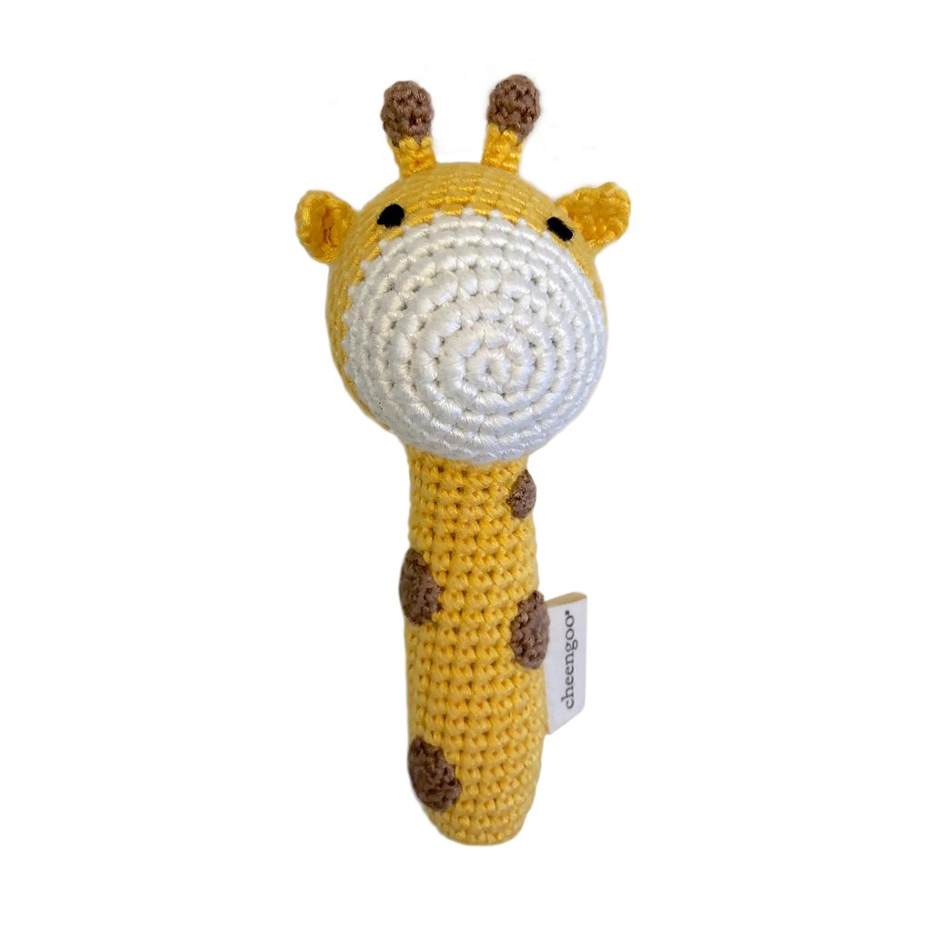 Giraffe hand crocheted stick rattle 1