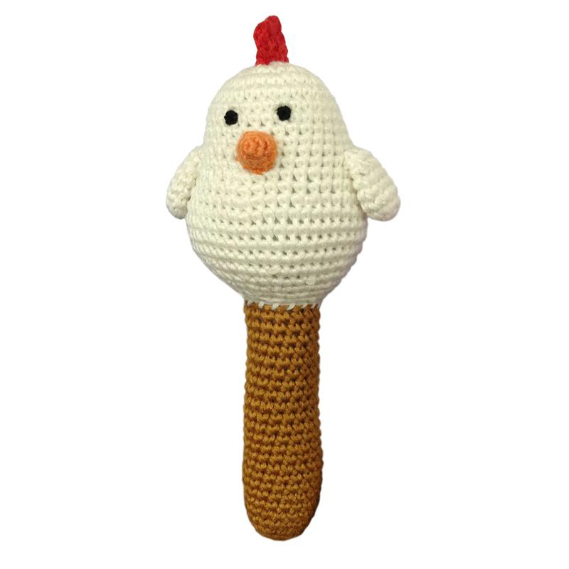 White Hen hand crocheted stick rattle 1
