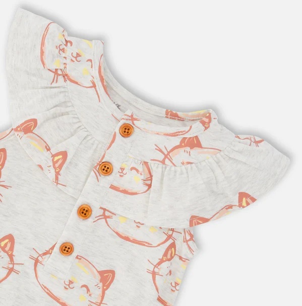 Cat Print Organic Cotton Romper 2