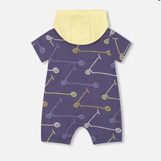 French Terry Hooded Romper With Scooter Print 3