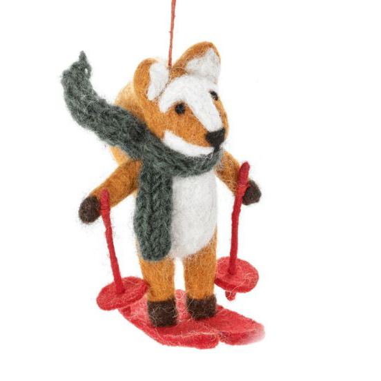 Handmade Felix the Skiing Fox felted ornament 1