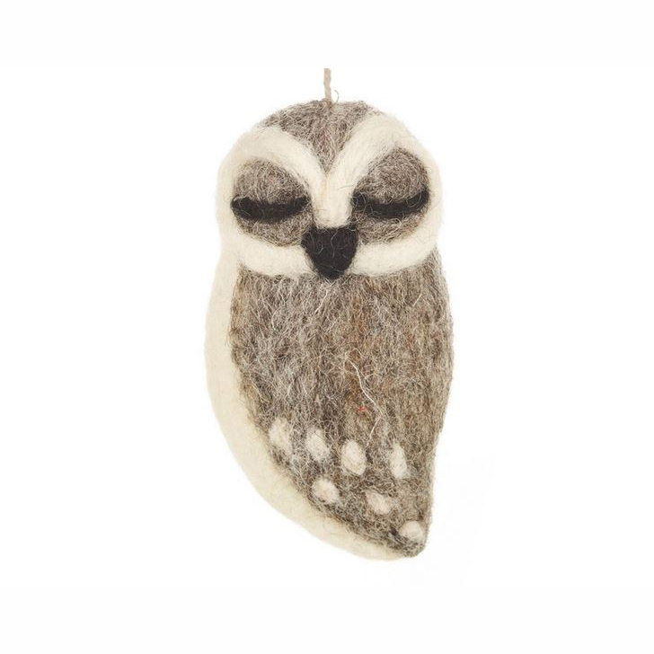 Grey Owl handmade felted ornament 1