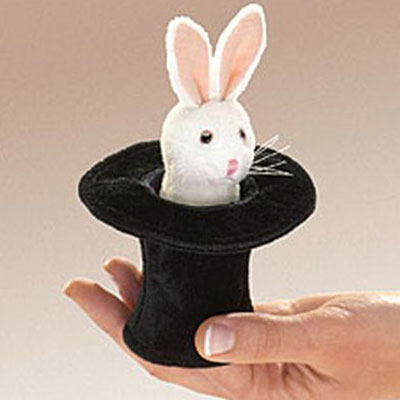 Mini rabbit in hat puppet by Folkmanis 1