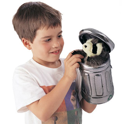 Raccoon in a garbage can puppet 2