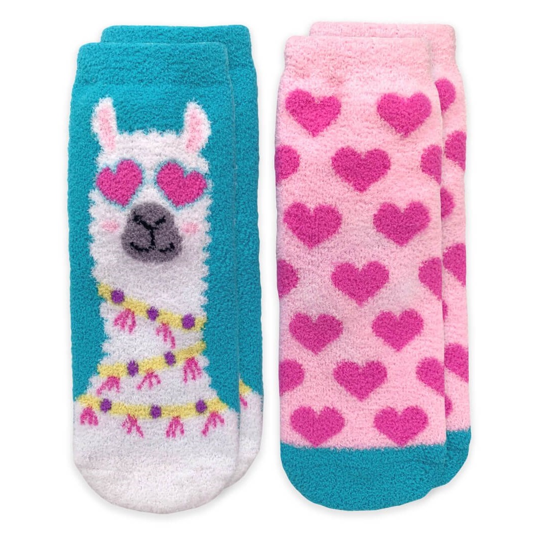 Jefferies Socks Llama and Hearts Fuzzy Non-Skid Slipper Socks 2 Pair Pack 1