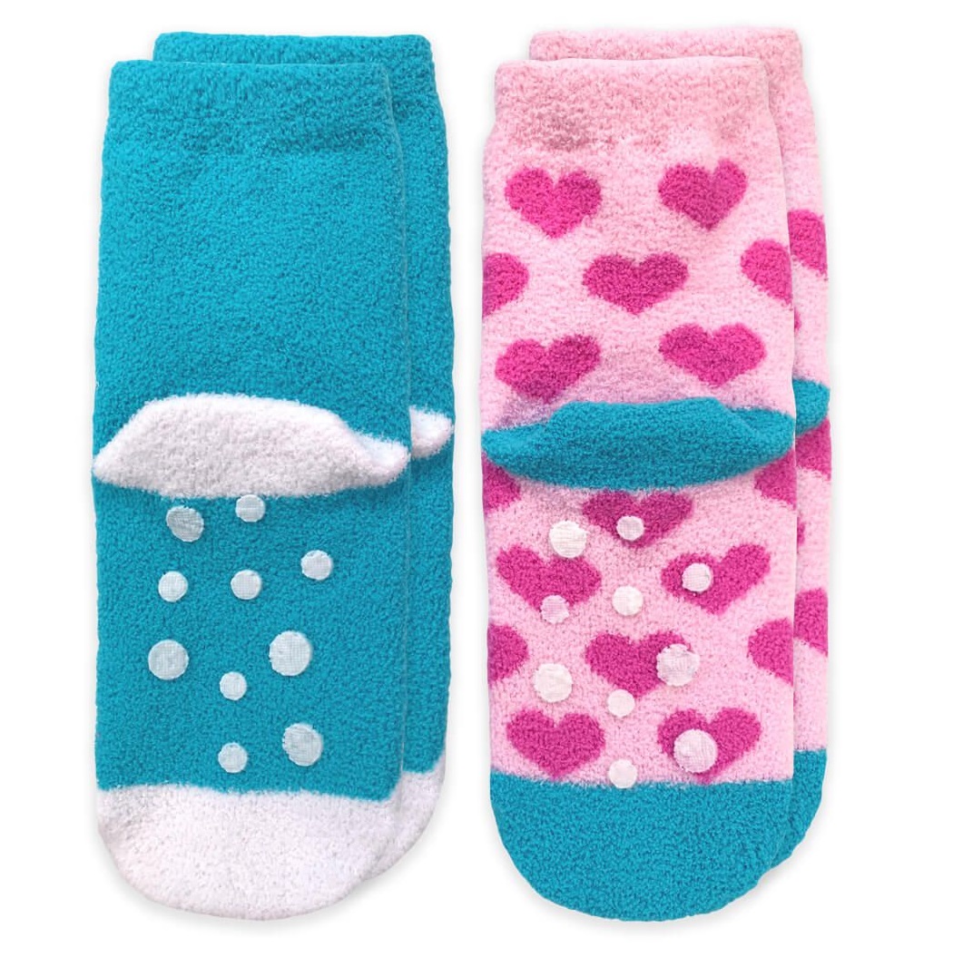 Jefferies Socks Llama and Hearts Fuzzy Non-Skid Slipper Socks 2 Pair Pack 2