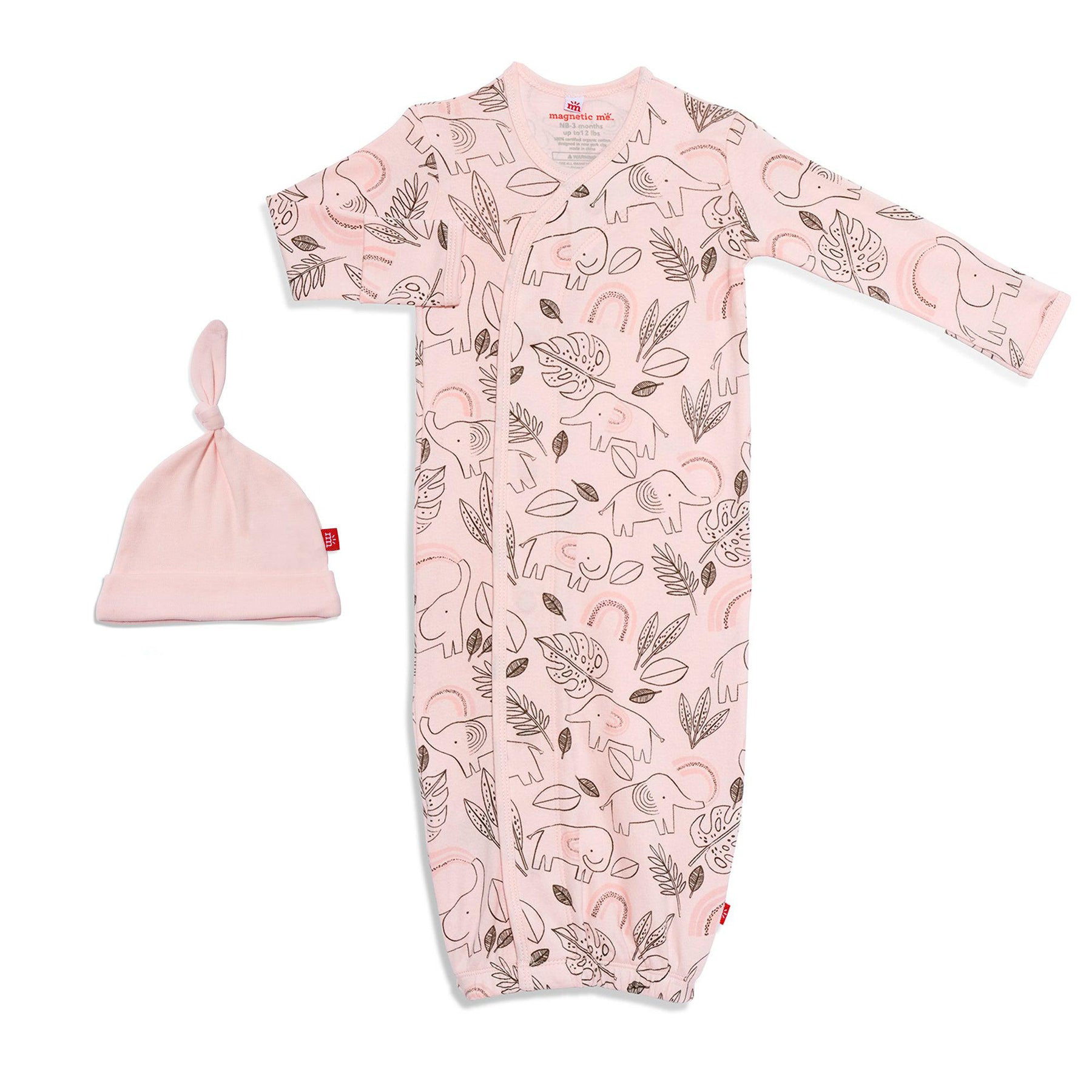 Ellie go lucky pink organic cotton magnetic gown & hat 1