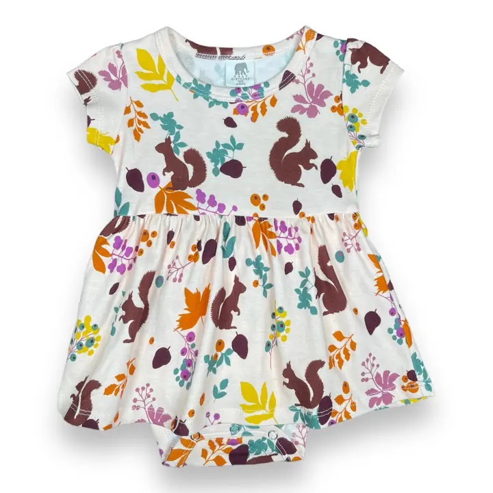 Squirrel Organic Baby Bodysuit Dress 1