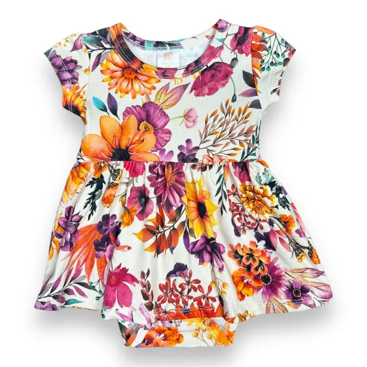 Cottage Floral Organic Baby Bodysuit Dress 1