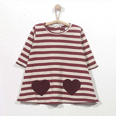 Maroon striped dress with heart appliques - 3 months 1