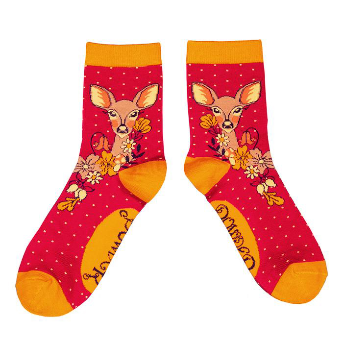 Floral Deer Ankle Socks in Fuchsia