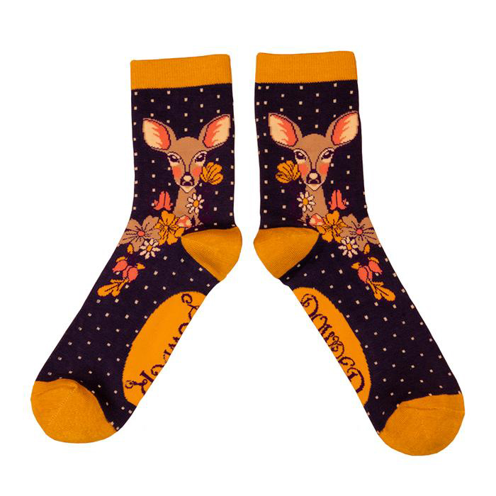 Floral Deer Ankle Socks in Navy 1