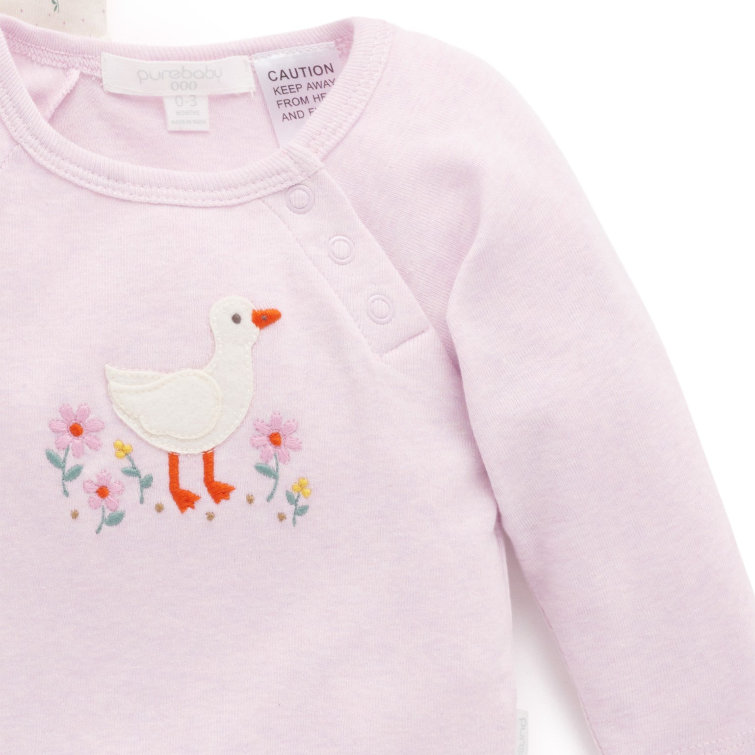 Floral print and Goose applique long sleeve organic cotton bodysuit 2 pack 2