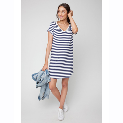 Relaxed t-shirt dress in indigo and white 1