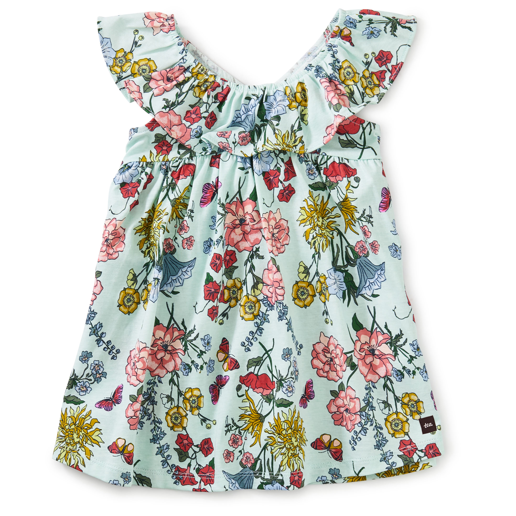 Intricate floral ruffle neck dress 1