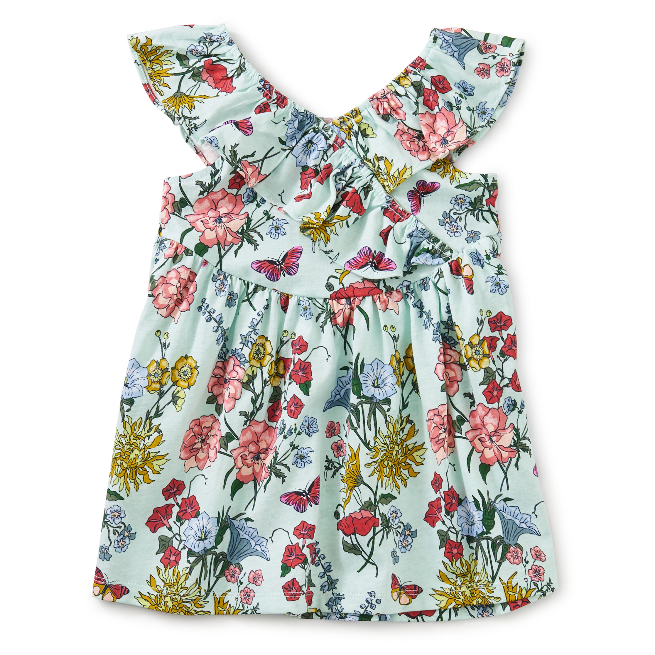 Intricate floral ruffle neck dress 2